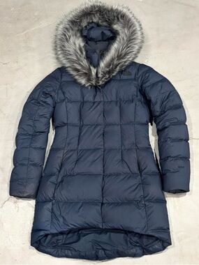 The North Face Navy Quilted Down Parka with Faux Fur Hood Trim